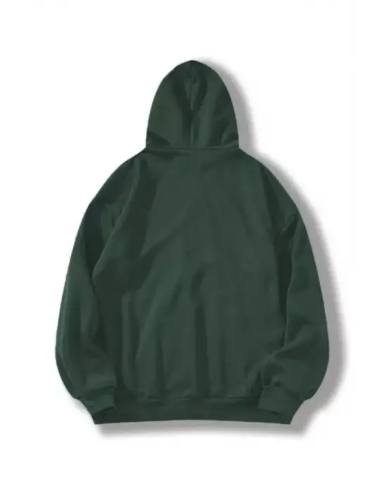 Erkek Düz Kapüşonlu Sweat - Koyu Yeşil