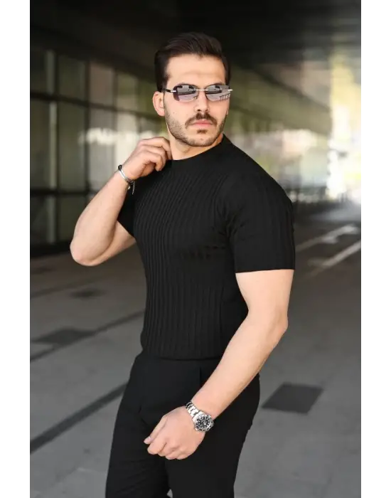 Erkek Fitilli Bisiklet Yaka Kısa Kollu Tişört