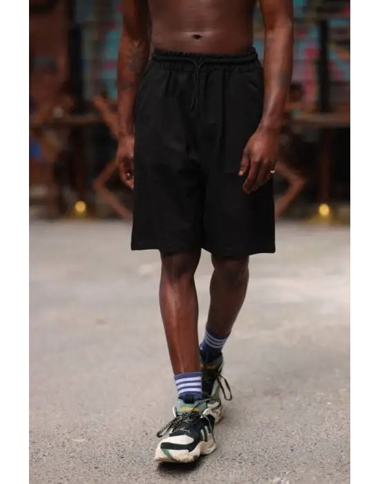 Erkek İki İplik Cepli Şort - Siyah