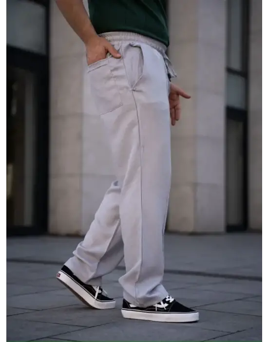 Erkek Keten Cepli Çıma Dikişli Jogger Buggy Pantalon Rahat Kalıp - Gri