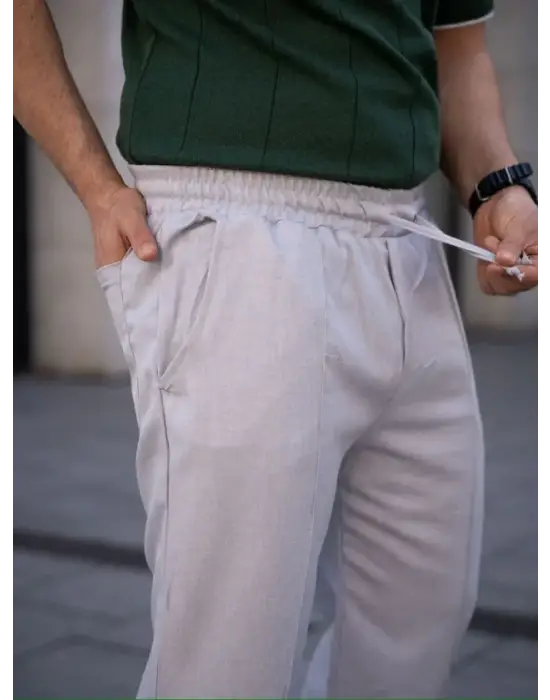 Erkek Keten Cepli Çıma Dikişli Jogger Buggy Pantalon Rahat Kalıp - Gri