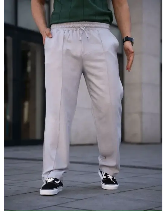 Erkek Keten Cepli Çıma Dikişli Jogger Buggy Pantalon Rahat Kalıp - Gri