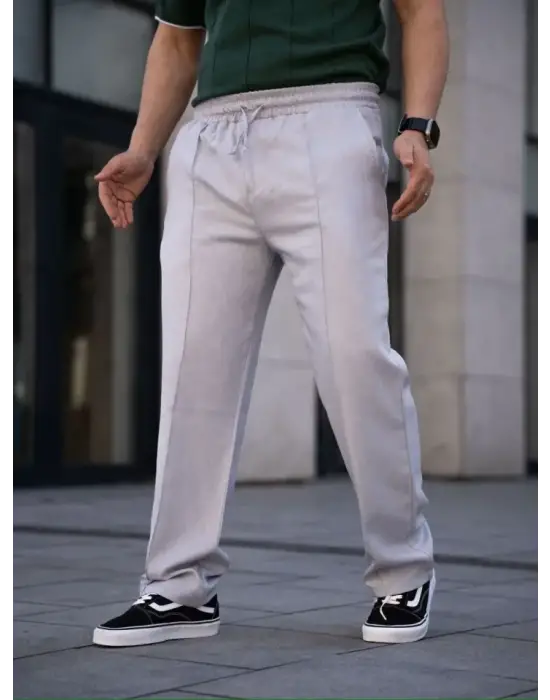 Erkek Keten Cepli Çıma Dikişli Jogger Buggy Pantalon Rahat Kalıp - Gri