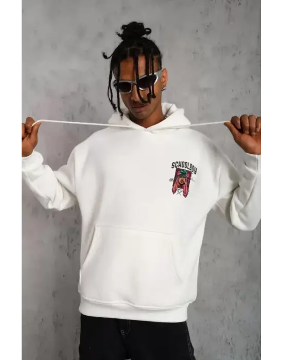Erkek SCHOOL BOY Baskılı Kapüşonlu Sweat - Beyaz