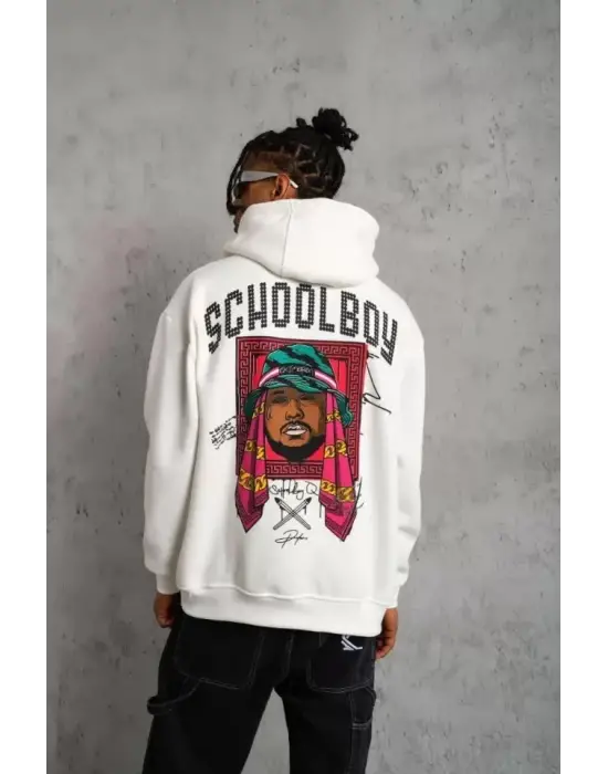 Erkek SCHOOL BOY Baskılı Kapüşonlu Sweat - Beyaz