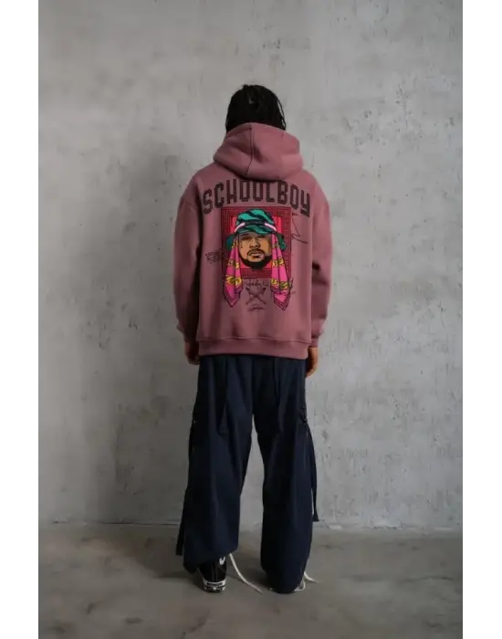Erkek SCHOOL BOY Baskılı Kapüşonlu Sweat - Gül Kurusu