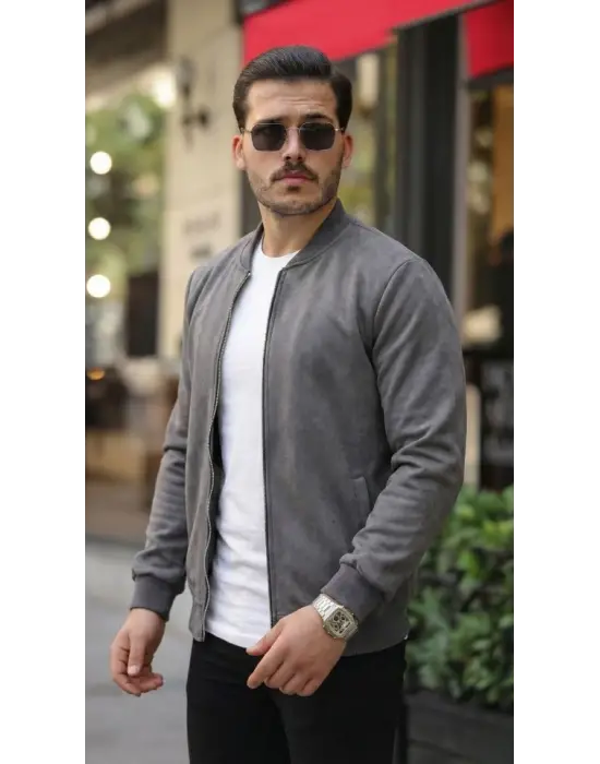 Erkek Scuba Süet Kumaş Bomber Hırka