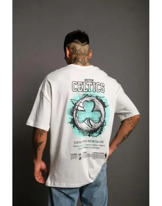 Erkek Sırt Baskılı T-shirt - Beyaz