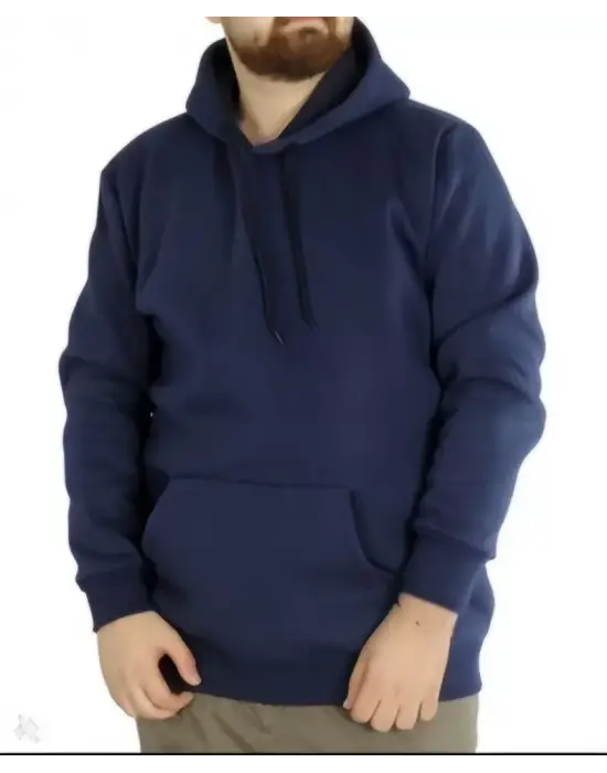 Erkek Uzun Kol Kapşonlu Basic Sweatshirt Hoodie - Lacivert