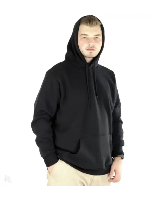 Erkek Uzun Kol Kapşonlu Basic Sweatshirt Hoodie - Siyah