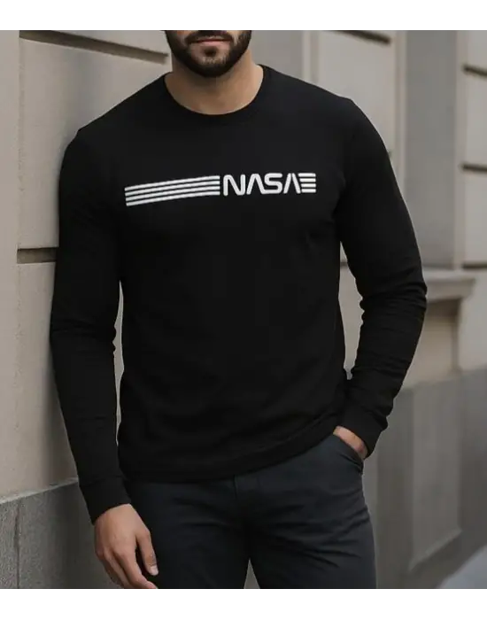 Erkek Uzun Kollu Bisiklet Yaka Viskon Sweat