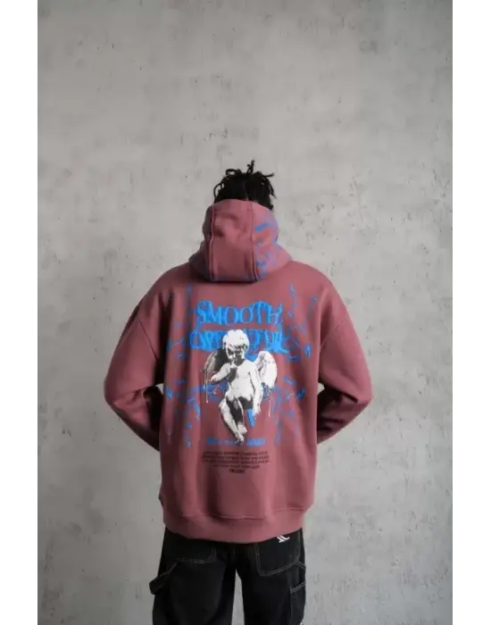 Erkek Yıldırım Baskılı Kapşonlu Sweat - Gül Kurusu