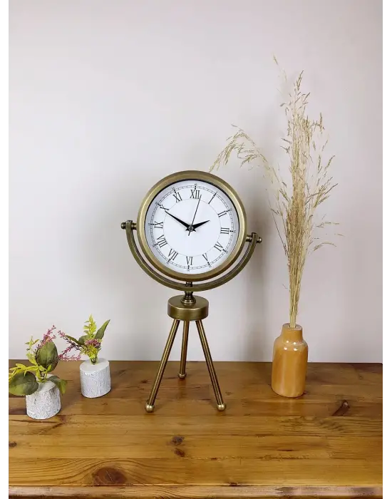 Eskitme Metal Mini Tripod Retro Masa Saati 45×26 cm