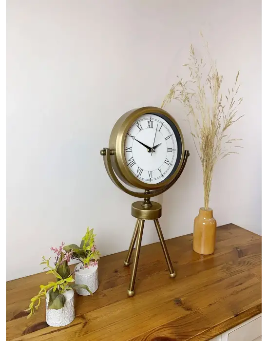 Eskitme Metal Mini Tripod Retro Masa Saati 45×26 cm