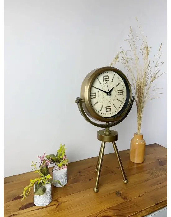 Eskitme Metal Mini Tripod Vintage Masa Saati 45×26 cm