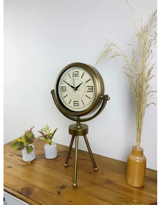 Eskitme Metal Mini Tripod Vintage Masa Saati 45×26 cm