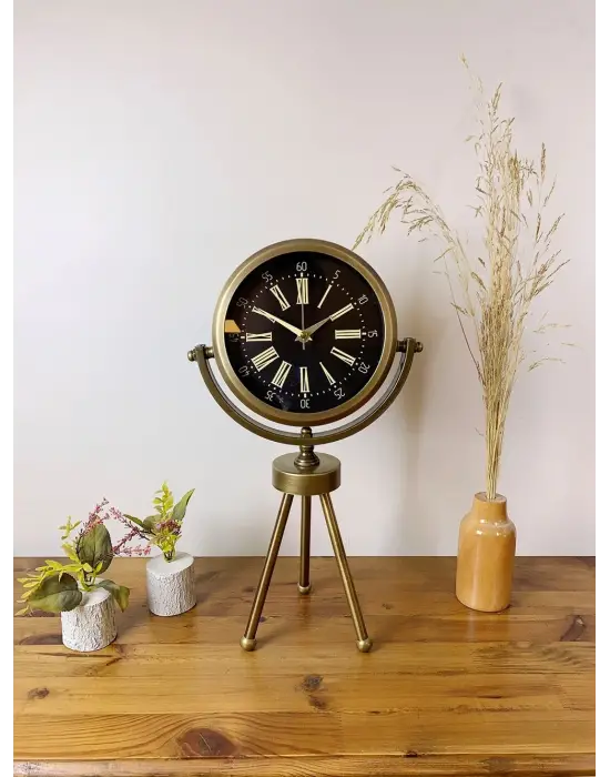 Eskitme Metal Mini Tripod Zarif Masa Saati 45×26 cm