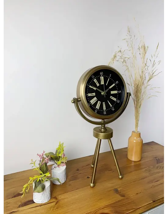 Eskitme Metal Mini Tripod Zarif Masa Saati 45×26 cm