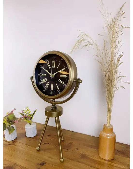 Eskitme Metal Mini Tripod Zarif Masa Saati 45×26 cm