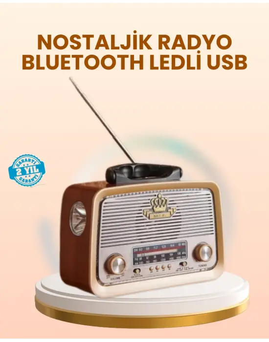 Eskitme Tasarımlı Ahşap Bluetooth Radyo Led Aydınlatmalı