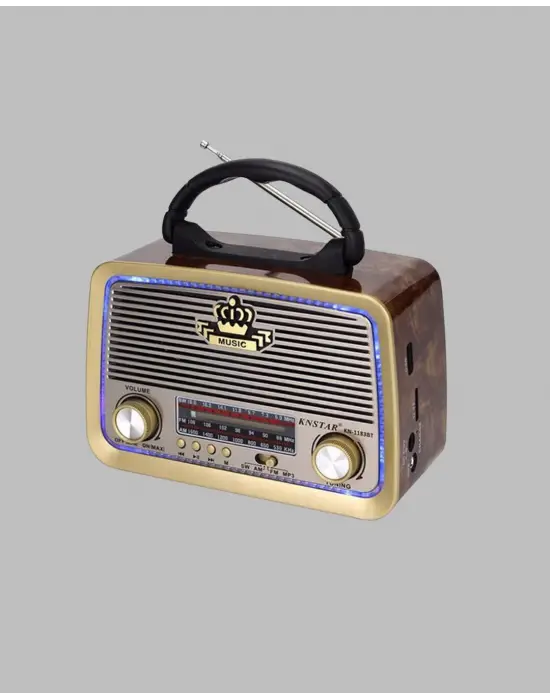 Eskitme Tasarımlı Ahşap Bluetooth Radyo Led Aydınlatmalı
