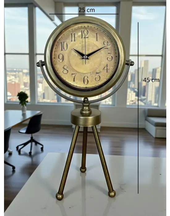 Eskitme Vintage Üç Ayaklı Masa Saati