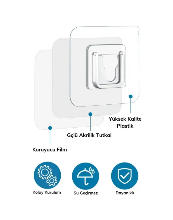 Eşya Sabitleme Askısı 10 Çift Şeffaf Çift Taraflı Yapışkanlı Geçmeli Klips
