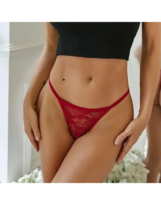 Fantazi Kırmızı Dantelli Kadın String - Tanga TG278616