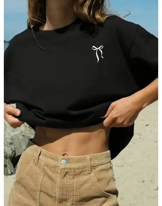Fiyonk Baskılı Siyah Oversize Unisex T-shirt- Siyah