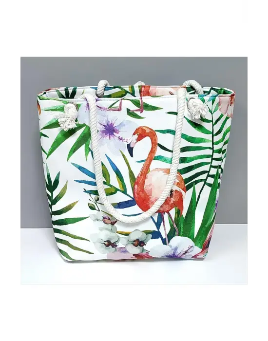 Flamingo Desenli Plaj Çantası