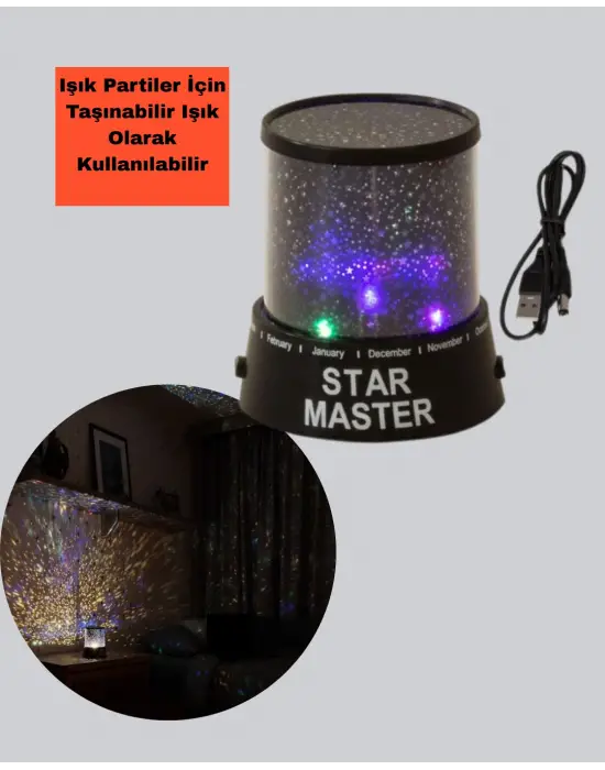 Galaxy Efektli Led Projektör Taşınabilir Yıldız Gece Lambası