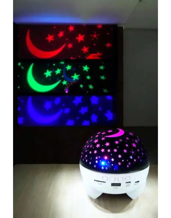 Gece Lambası Projeksiyon Görünümlü Şarjlı Yıldızlı Yuvarlak