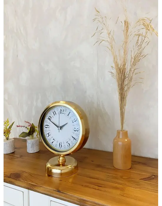 Gold Metal Desenli Masa Saati 25×20 cm