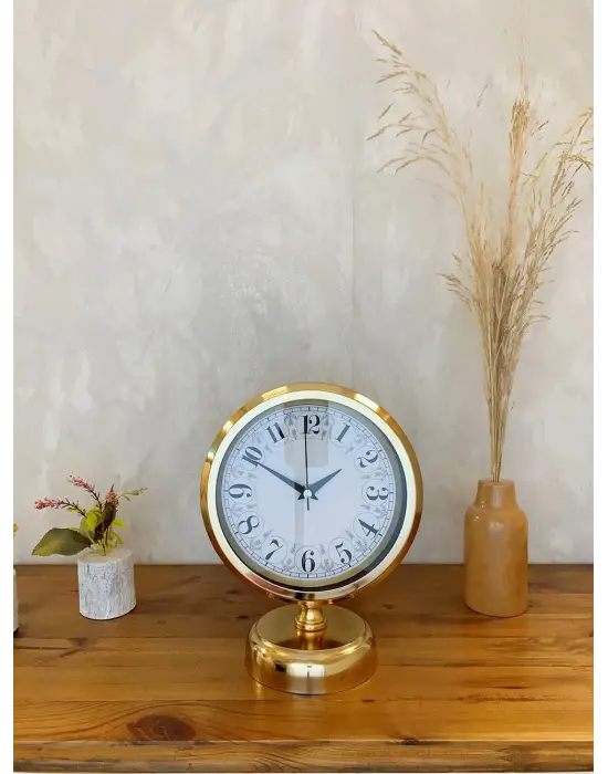 Gold Metal Desenli Masa Saati 25×20 cm