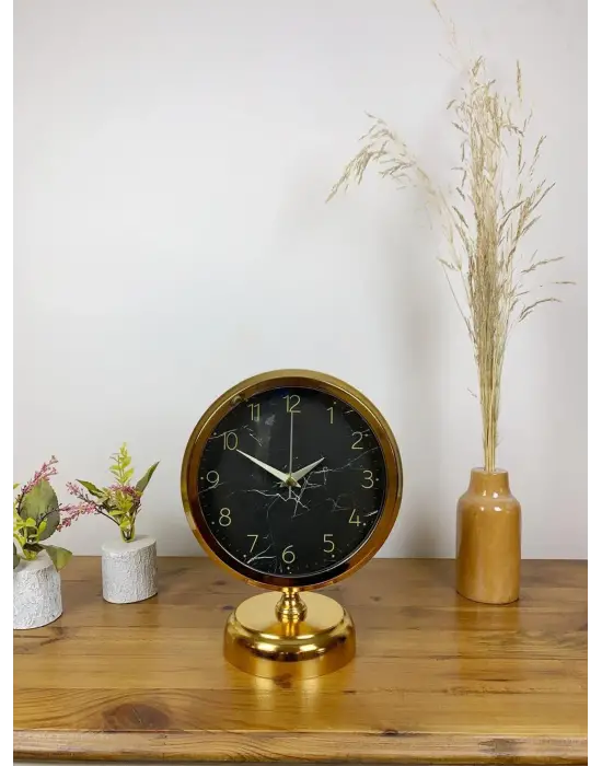 Gold Metal Mermer İlhamı Masa Saati 25×20 cm