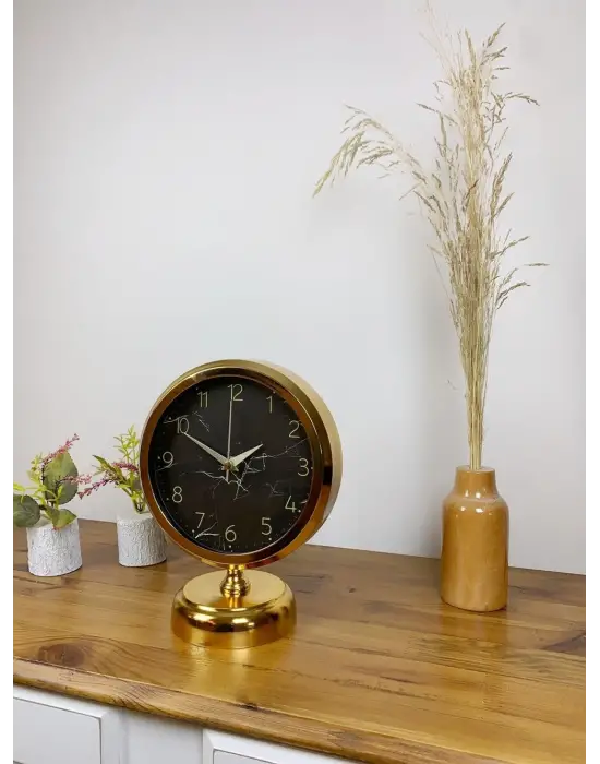 Gold Metal Mermer İlhamı Masa Saati 25×20 cm
