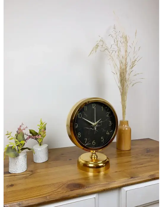 Gold Metal Mermer İlhamı Masa Saati 25×20 cm