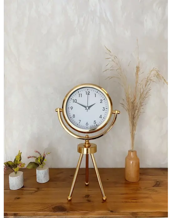 Gold Metal Mini Tripod Lüks Masa Saati 45×26 cm