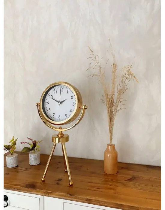 Gold Metal Mini Tripod Lüks Masa Saati 45×26 cm