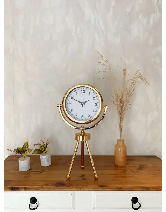 Gold Metal Mini Tripod Lüks Masa Saati 45×26 cm
