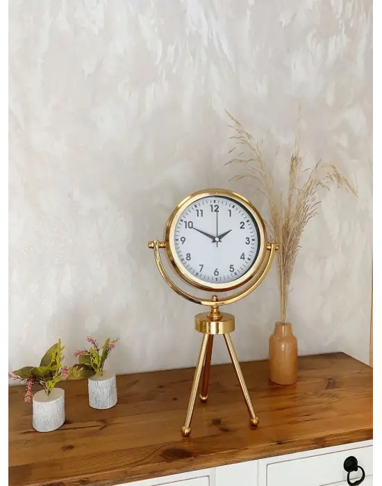 Gold Metal Mini Tripod Lüks Masa Saati 45×26 cm