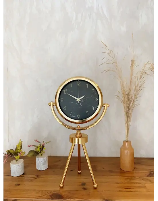 Gold Metal Mini Tripod Mermer İlhamı Masa Saati 45×26 cm