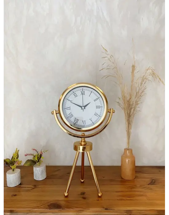 Gold Metal Mini Tripod Retro Masa Saati 45×26 cm