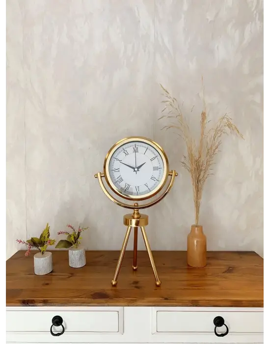Gold Metal Mini Tripod Retro Masa Saati 45×26 cm