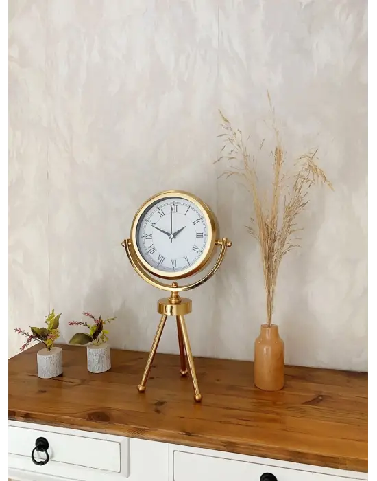 Gold Metal Mini Tripod Retro Masa Saati 45×26 cm