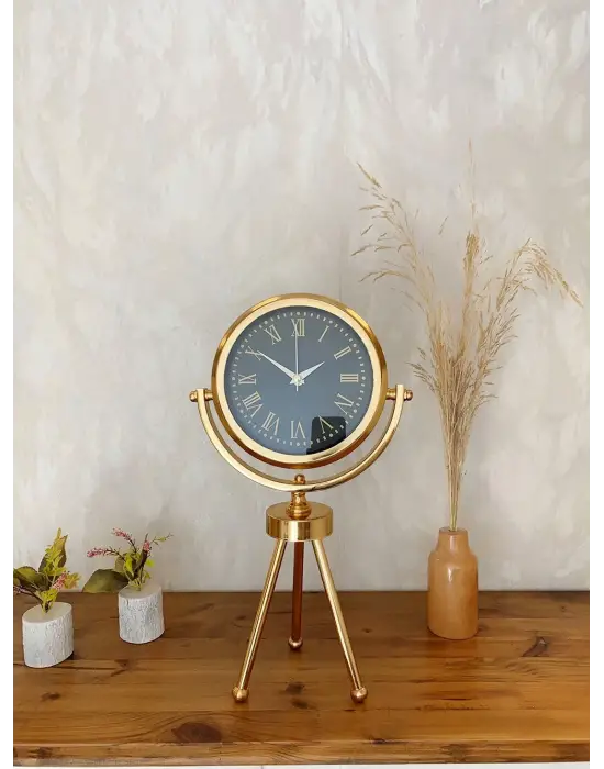 Gold Metal Mini Tripod Sade Masa Saati 45×26 cm