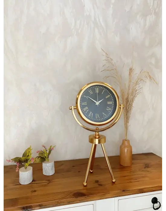 Gold Metal Mini Tripod Sade Masa Saati 45×26 cm