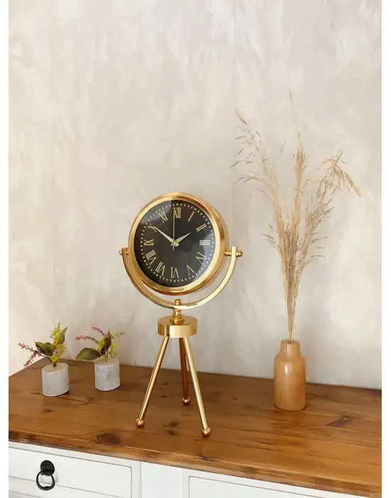 Gold Metal Mini Tripod Sade Masa Saati 45×26 cm