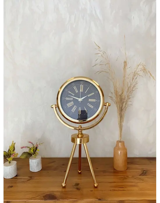Gold Metal Mini Tripod Zarif Masa Saati 45×26 cm