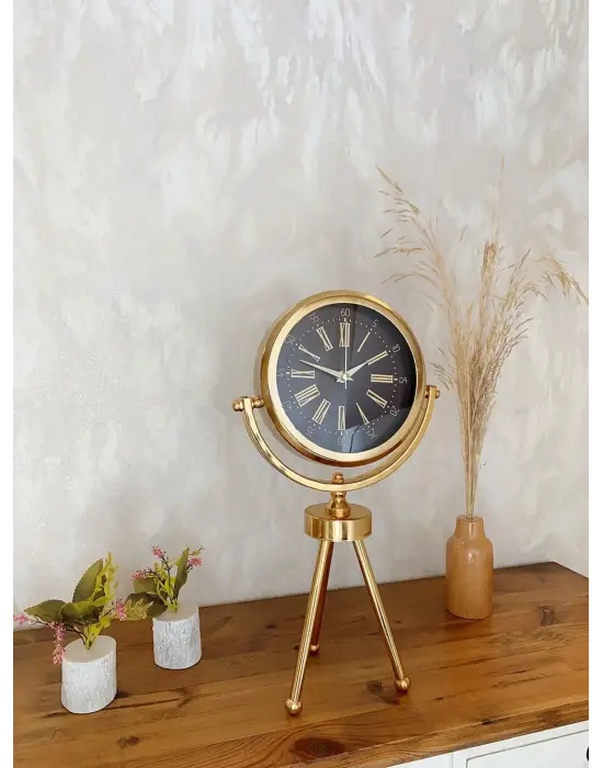 Gold Metal Mini Tripod Zarif Masa Saati 45×26 cm